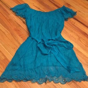 Turquoise Off Shoulder Detailed Mini Dress Med